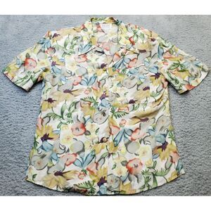 Tess Shirt Women's Large Multi Hawaiian 100% Silk Long Sleeve Collar Button Down